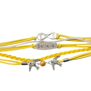 Believe Doves Faux Pearl Faux Leather Multi-layered Bracelet